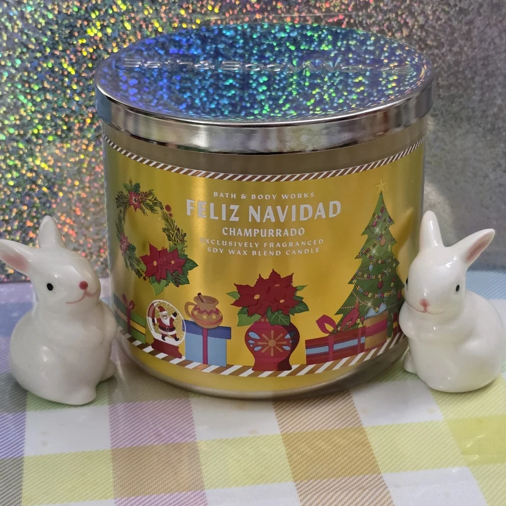 Bath & Body Works Yellow Feliz Navidad Champurrado Holiday Candle NEW RARE